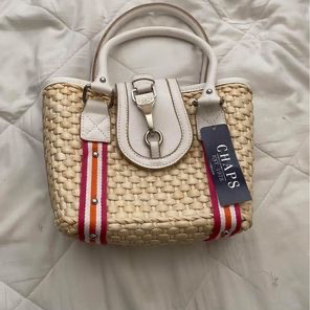 chaps straw purse. 11” wide x 8” tall